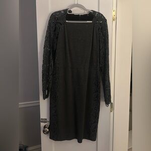 Elie Tahari Charcoal Lace Sleeve Dress